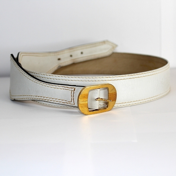 RARE Vintage Salvatore Ferragamo White Western Leather Tip Gold accent Belt SZ S main image 10